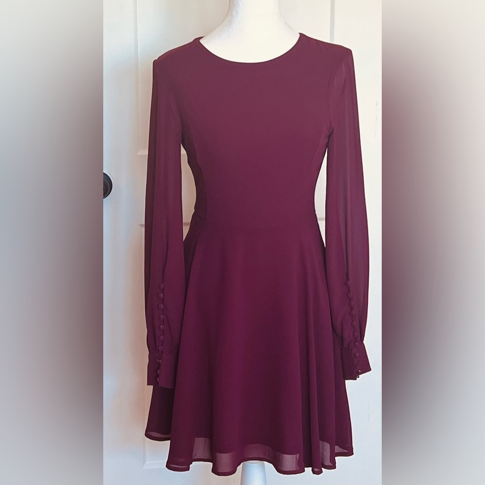 Lulus Burgundy Long sheer Sleeve Dress‎